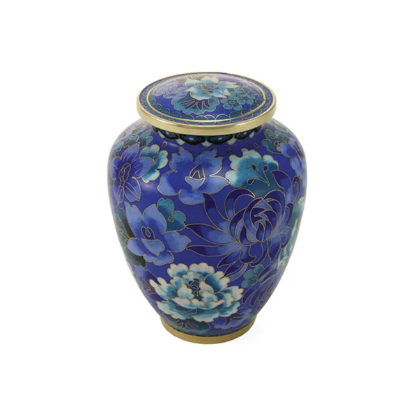 Floral Blue Cloisonné Pet Urn - Image 5